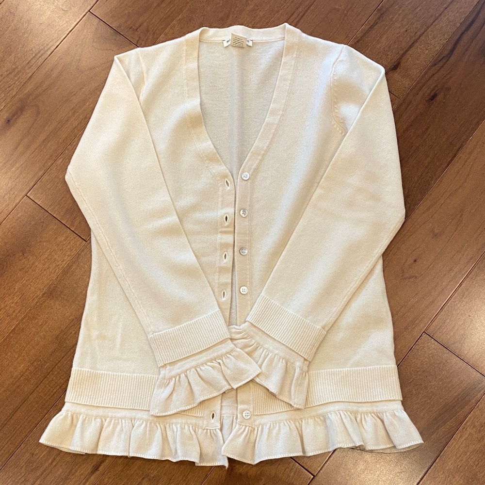 Beautiful Minnie Rose Cashmere Ivory Ruffle Cardigan. NWOTags